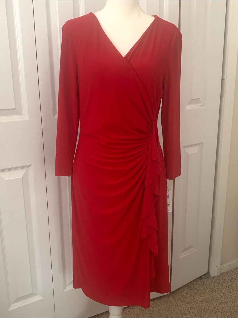 American Living Dress Ruby Red Bombshell Holiday Cocktail Long 3/4 Sleeve Sz 12